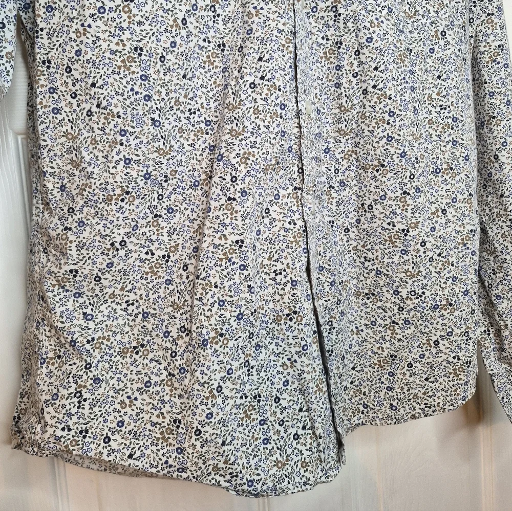 J. Crew Men's Floral Button-Down Shirt - White with Blue & Brown Print Large